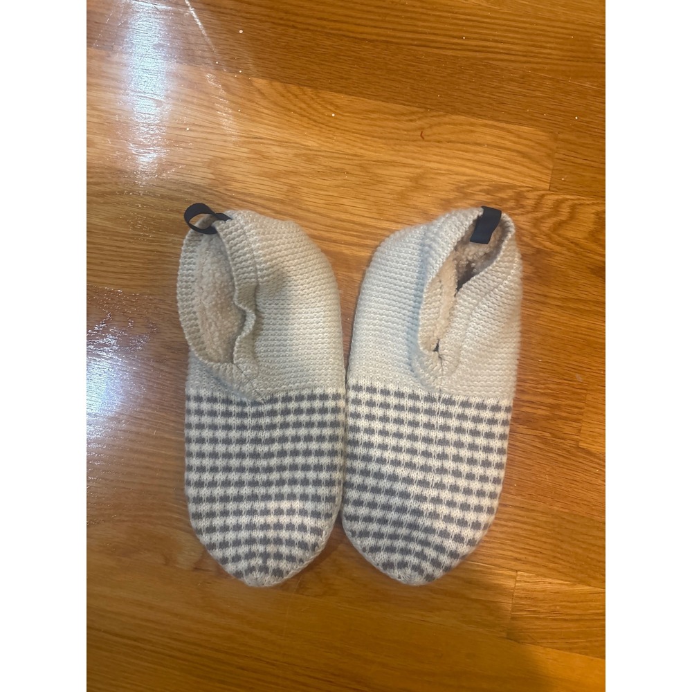 Bombas Gripper Slippers Mens XL Cream Grey Gingham Knit Faux Shearling Lined